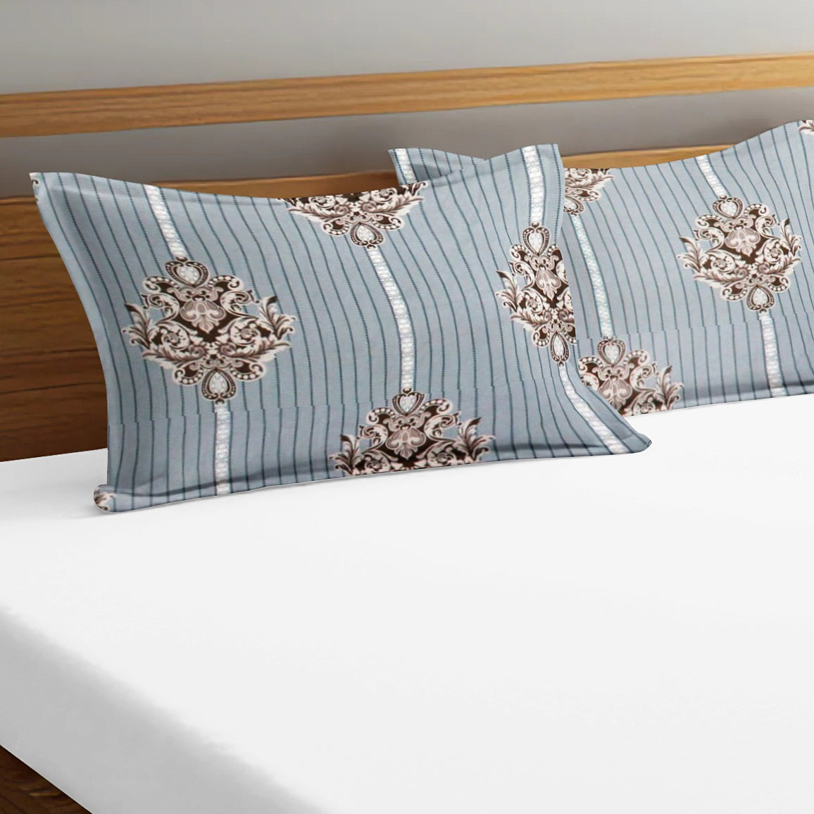 Printed Damask Set of 2 Pcs Pillow Cover - Blue