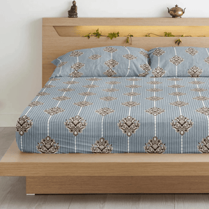 King size damask 210 TC flat bedsheet with pillow covers