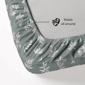 Floral patterned fitted Beedsheet with Elastic all around feature on a mattress.
