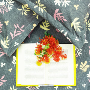 Close Up Grey fitted bedsheet set with floral print 210TC matching covers