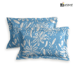 Printed Floral Set of 2 Pcs Pillow Cover - Blue