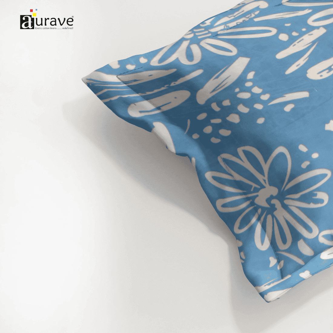 Printed Floral Pillow Cover - Blue