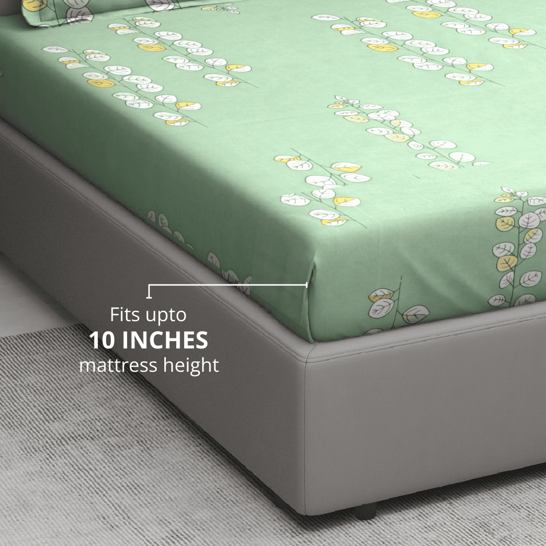 Green floral 210TC fitted bedsheet
