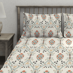 Floral 210 TC Fitted bedsheet with Pillow Covers - Multicolor
