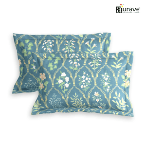Printed Floral Set of 2 Pcs Pillow Cover - Aqua