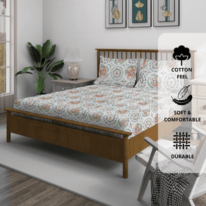 Geometrical 210 TC Fitted bedsheet with Pillow Covers - Multicolor