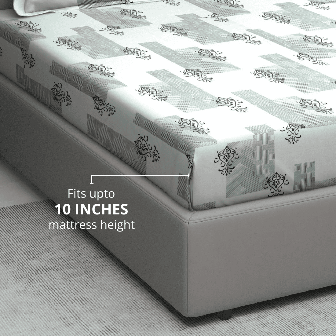Damask pattern Bedsheet Fits upto 10 inches Mattress height