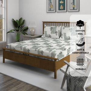 Damask 210 TC Fitted bedsheet with Pillow Covers - Grey