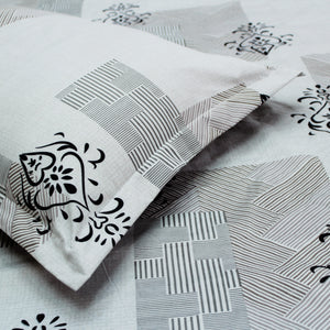 Close Up Damask 210 TC Fitted bedsheet with Pillow Covers - Grey