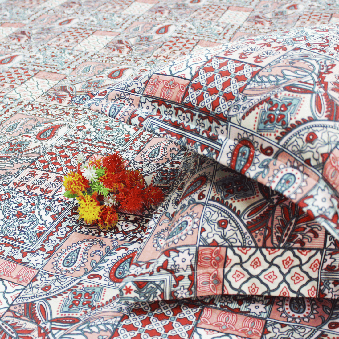 Floral 210 TC Flat Cotton Bedsheet with Pillow Covers - Multicolor
