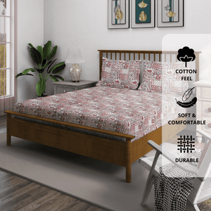 Floral 210 TC Fitted bedsheet with Pillow Covers - Multicolor