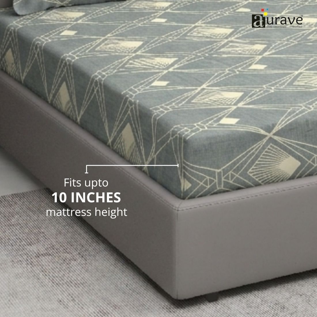 Geometrical 210 TC Fitted bedsheet with Pillow Covers - Grey