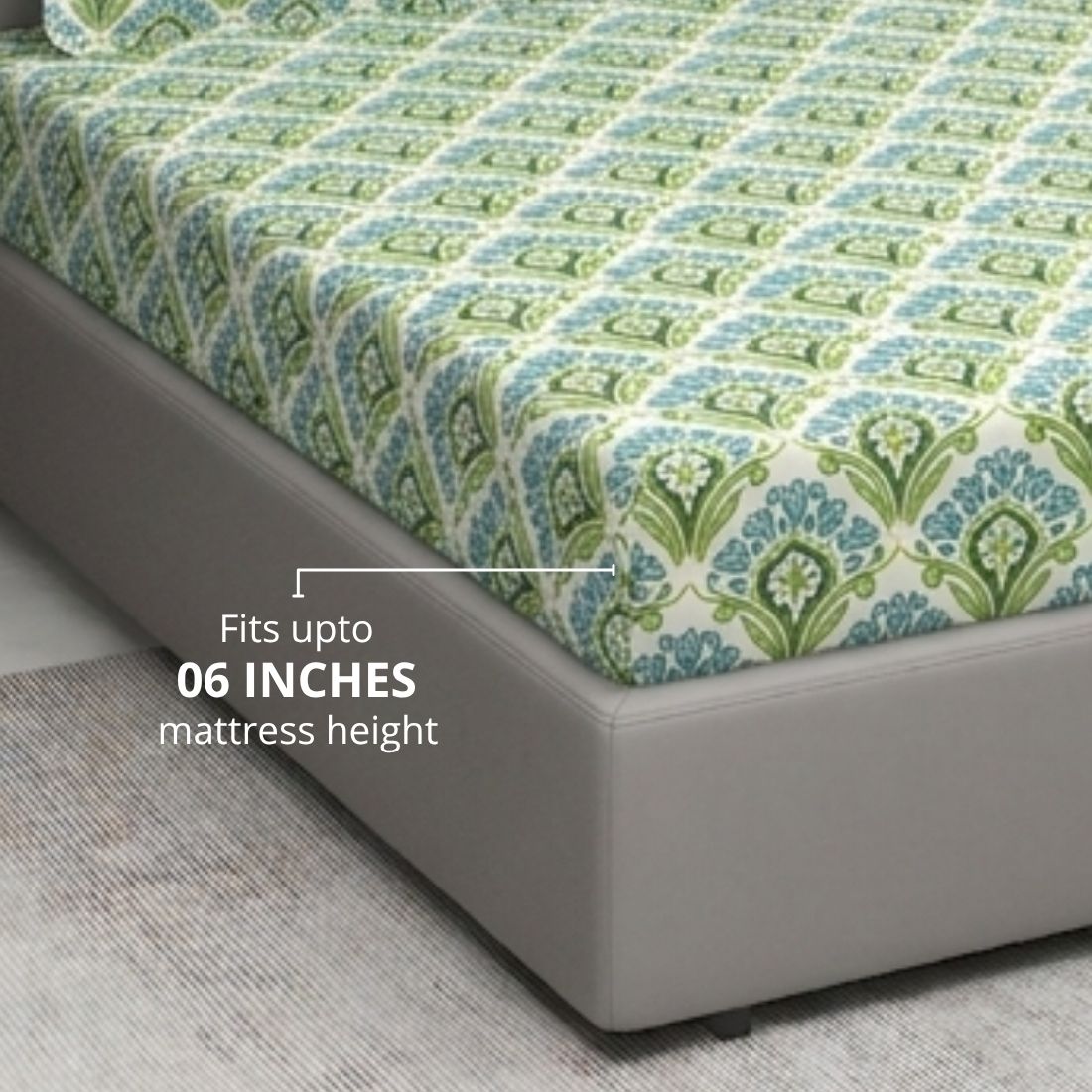 Floral 210 TC Fitted Bedsheet with Pillow Covers - Green