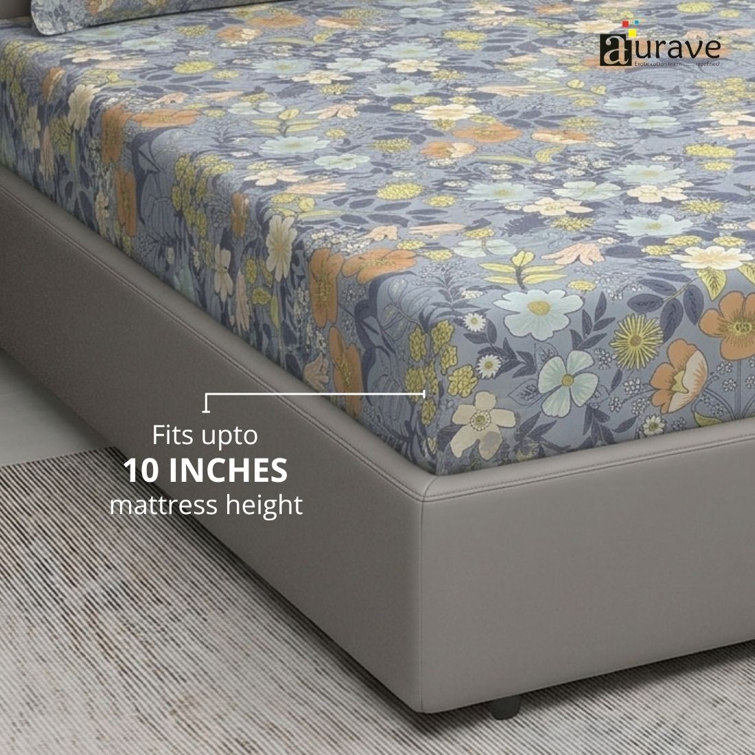 Floral 210 TC Fitted bedsheet with Pillow Covers - Blue