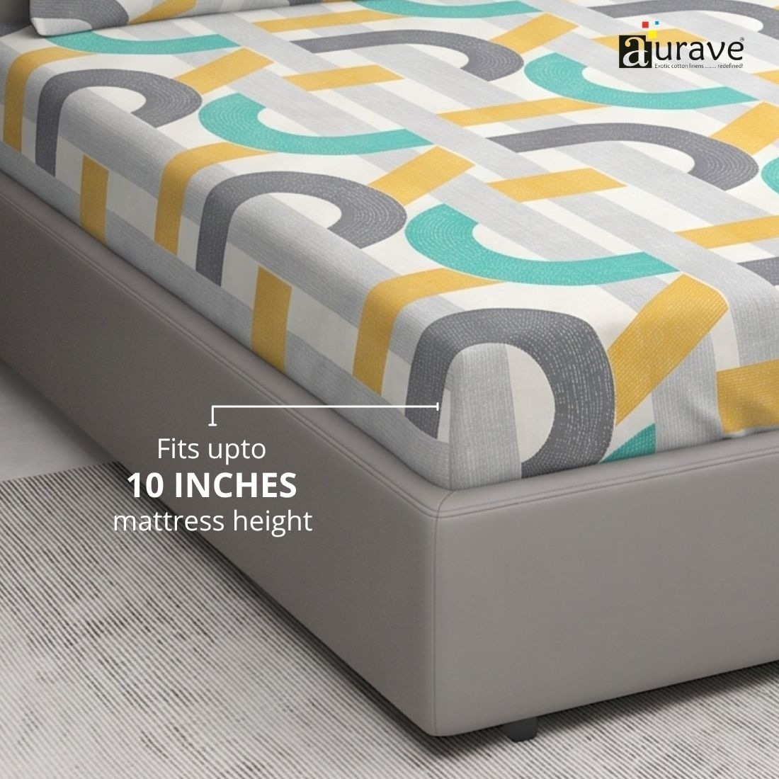 Geometrical 210 TC Fitted bedsheet with Pillow Covers - Multicolor