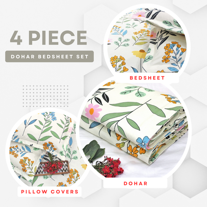 Cream Festive Collection Floral Dohar Bedsheet Set (4 Pc) online in India