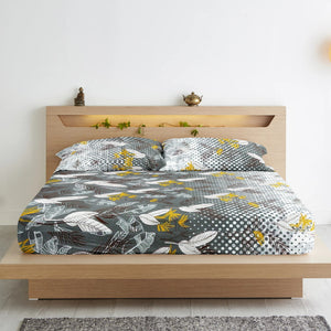 Cotton floral print 210 TC king size fitted bedsheet in grey at best prices