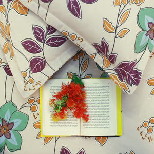 Close-up view of floral cotton bedsheet