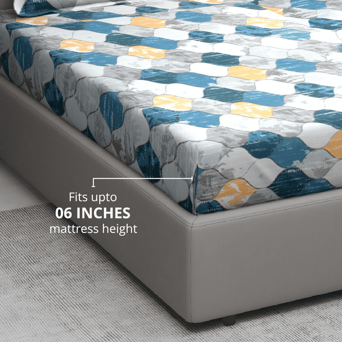 Geometric Multicolor Cotton Fitted Bedsheet-6 Inch