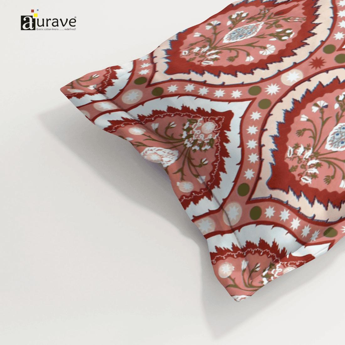 Printed Floral Pillow Cover - Red