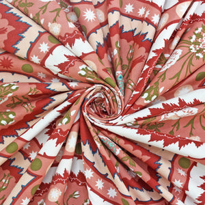 Roll of fabric with a red and beige floral pattern bedsheets
