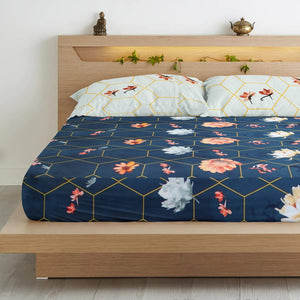 Floral Cotton Fitted Bedsheet(300 TC) -Multicolor online in India