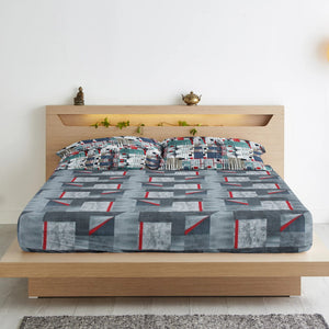 Geometrical Cotton Fitted Bedsheet(300 TC) -Multicolor online in India