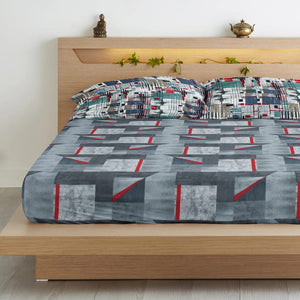 Geometrical Cotton Fitted Bedsheet(300 TC) -Multicolor online in India