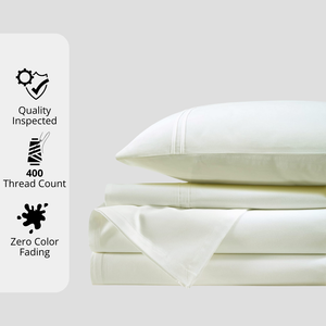 Plain 400 TC Cotton Satin Bedsheet with Pillow Covers - White
