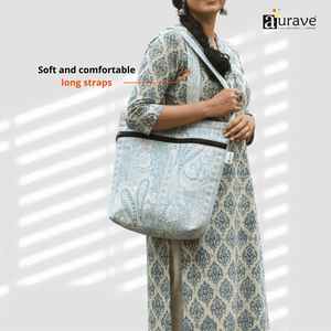 Woman holding a Premium Cotton Lightweight Eco-Friendly Shopper/Tote Bag, Blue