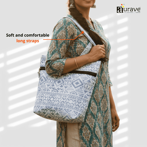Woman holding a Premium Cotton Lightweight Eco-Friendly Shopper/Tote Bag, Blue