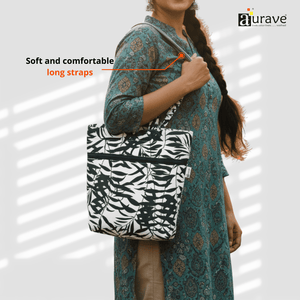 Woman holding a Premium Cotton Lightweight Eco-Friendly Shopper/Tote Bag, Black