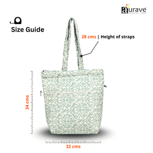 Shopper/Tote Bag with size guide showing height