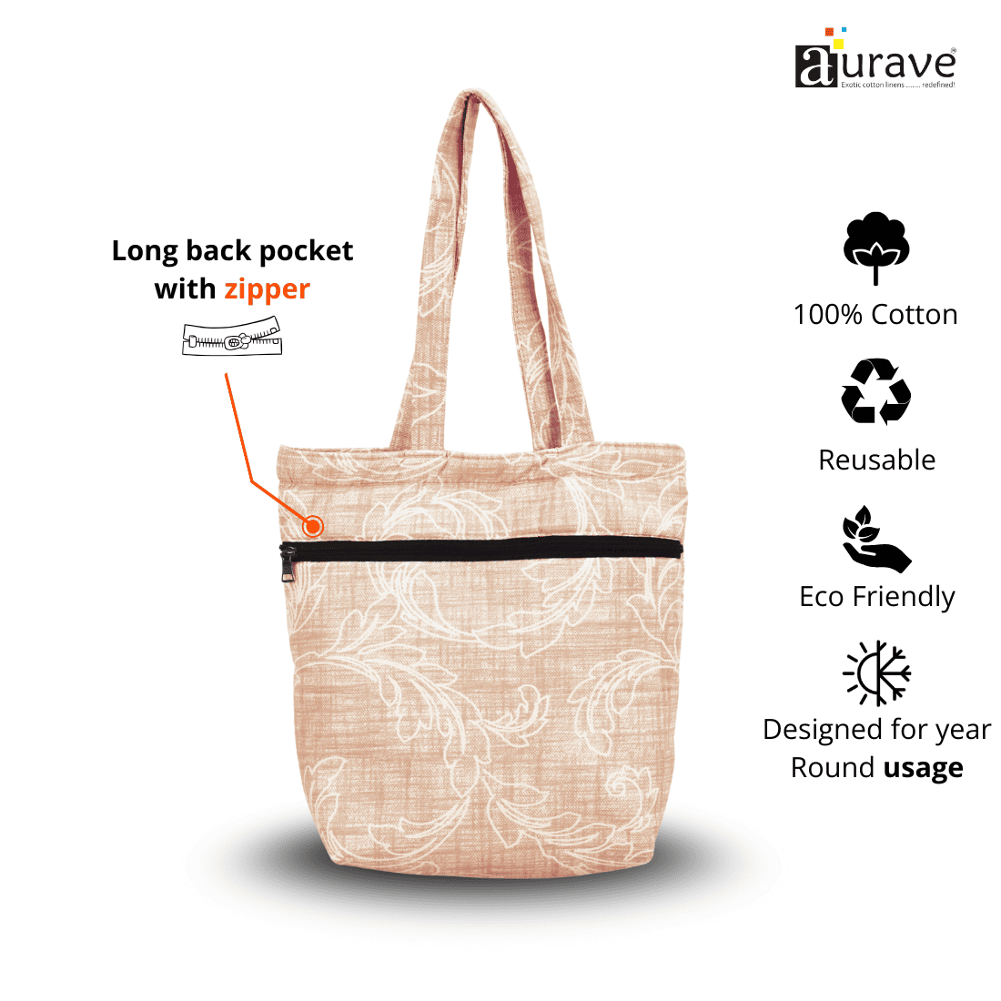Premium Cotton Lightweight Eco-Friendly Shopper/Tote Bag, Peach