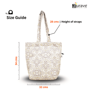 Shopper/Tote Bag with size guide showing height