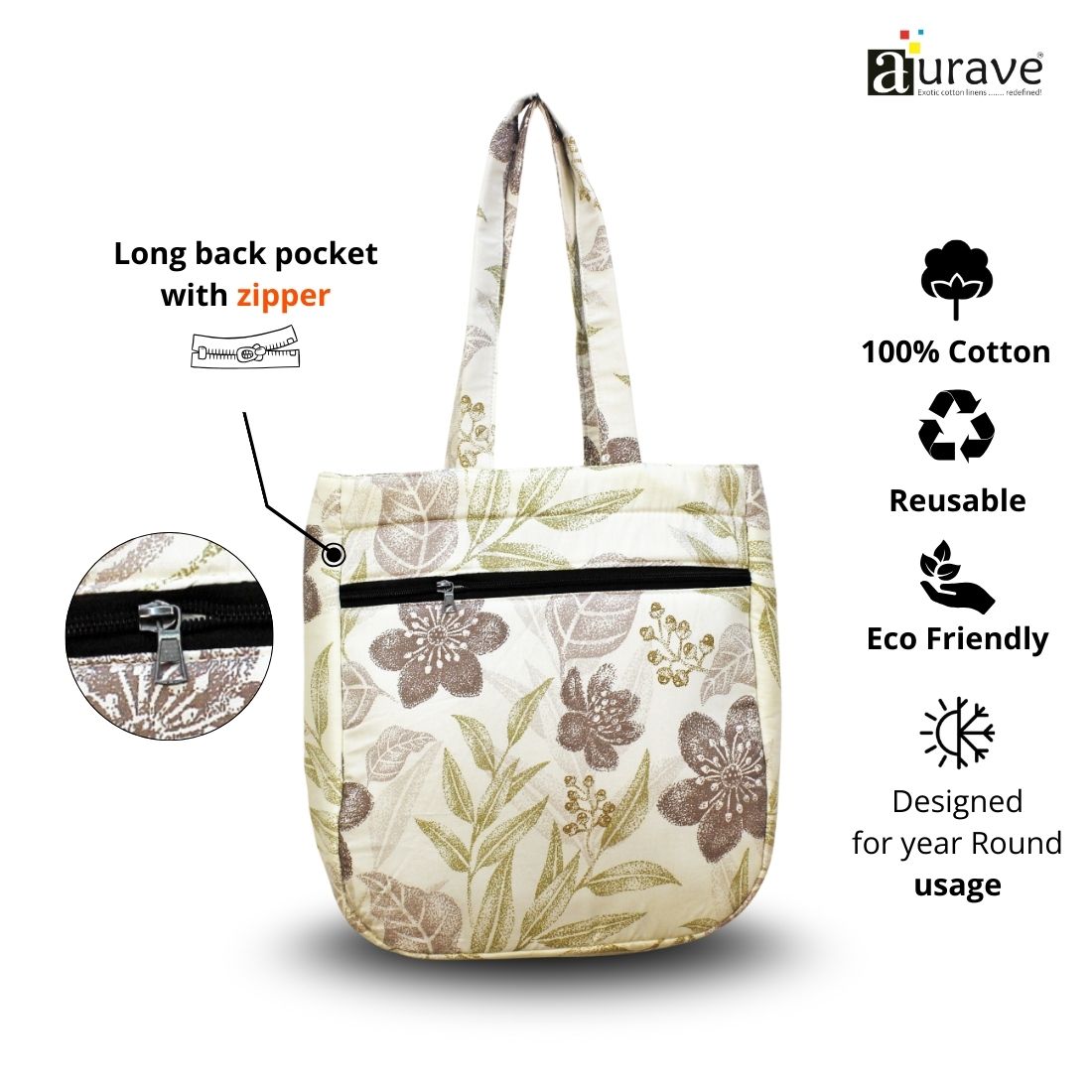 Premium Cotton Lightweight Eco-Friendly Shopper/Tote Bag, Brown