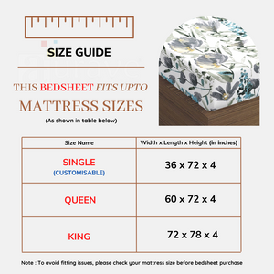 Soft Floral Print 144 TC Cotton Fitted Bedsheet In Aqua At Best Prices