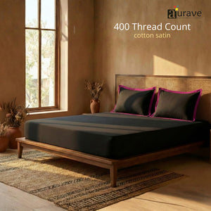 Black Haven 400 TC Cotton Satin Bedsheet with Pillow Covers - Pink