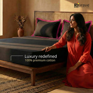 Black Haven 400 TC Cotton Satin Bedsheet with Pillow Covers - Pink