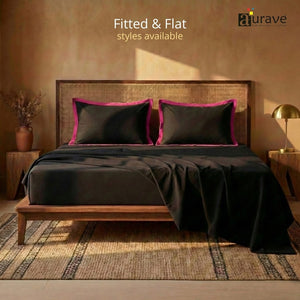 Black Haven 400 TC Cotton Satin Bedsheet with Pillow Covers - Pink