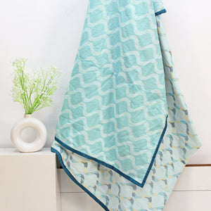 Riva Damask Cotton Dohar, Peacock Blue