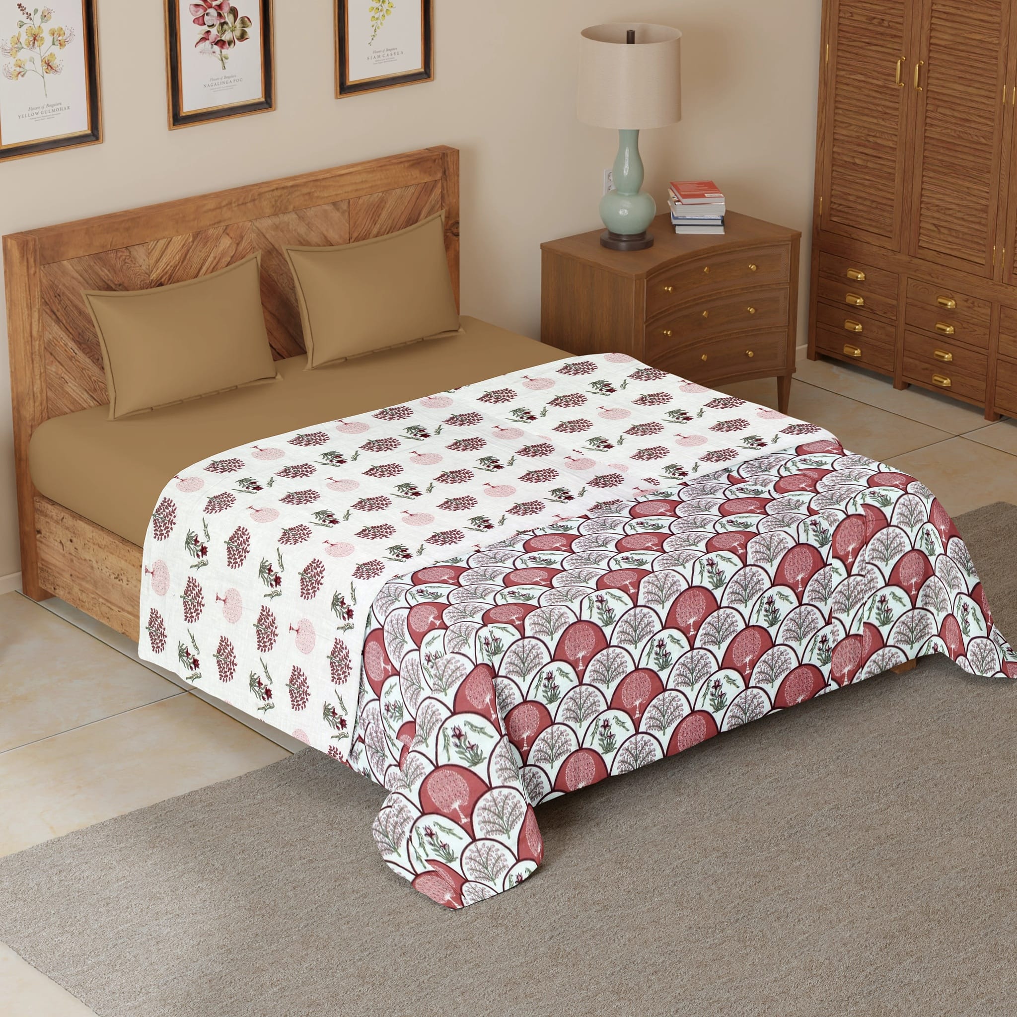 Riva Floral Cotton Dohar, Burgundy