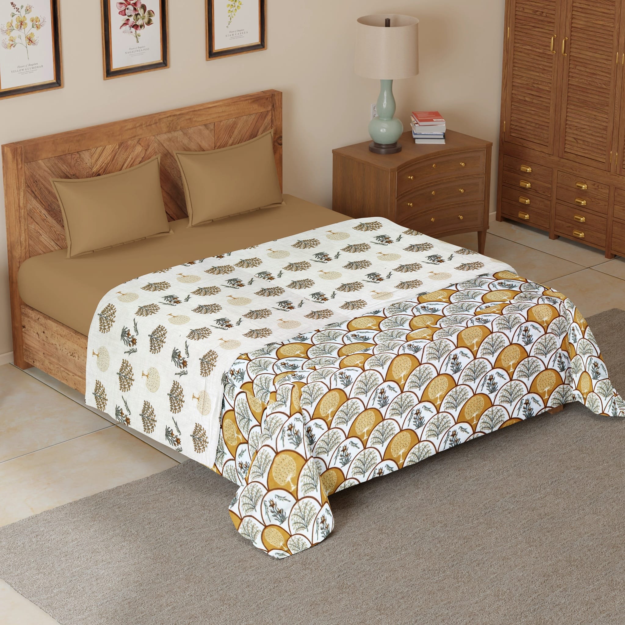Riva Floral Cotton Dohar, Mustard