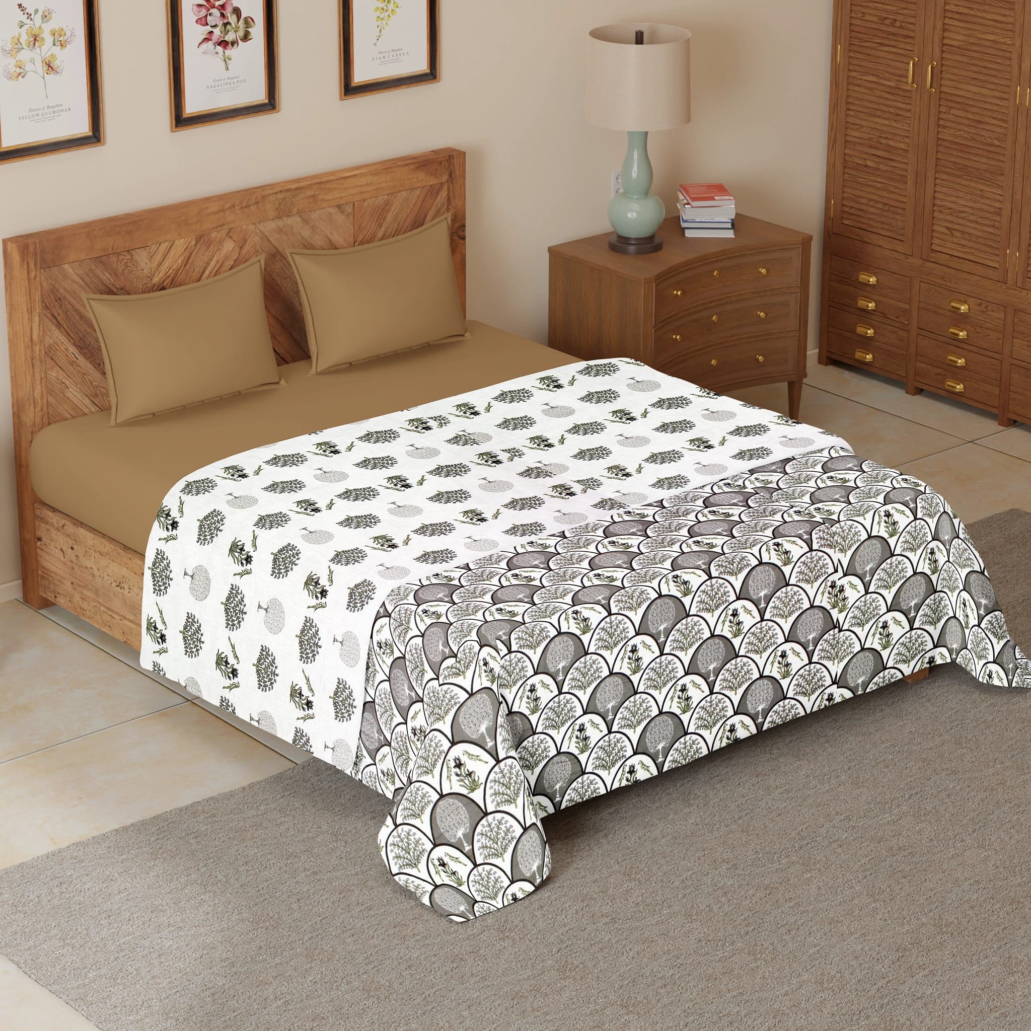 Riva Floral Cotton Dohar, Grey