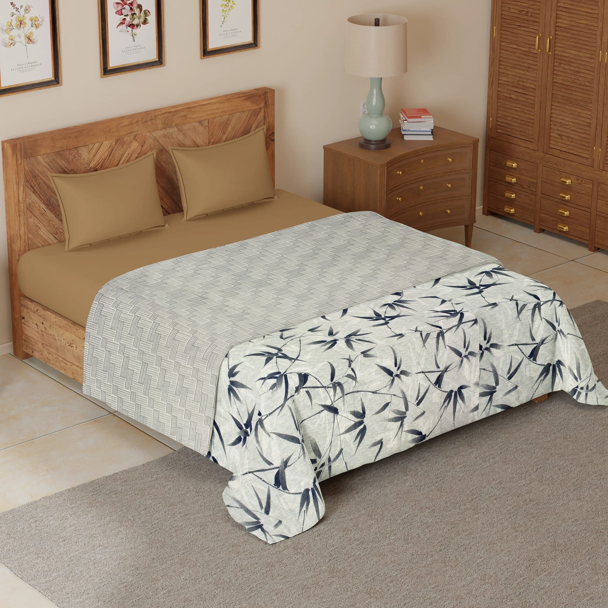 Riva Floral Cotton Dohar, Grey