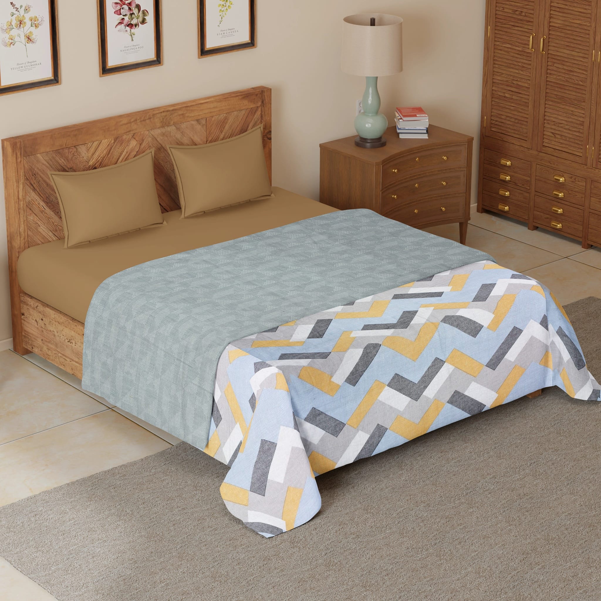 Riva Floral Cotton Dohar, Blue