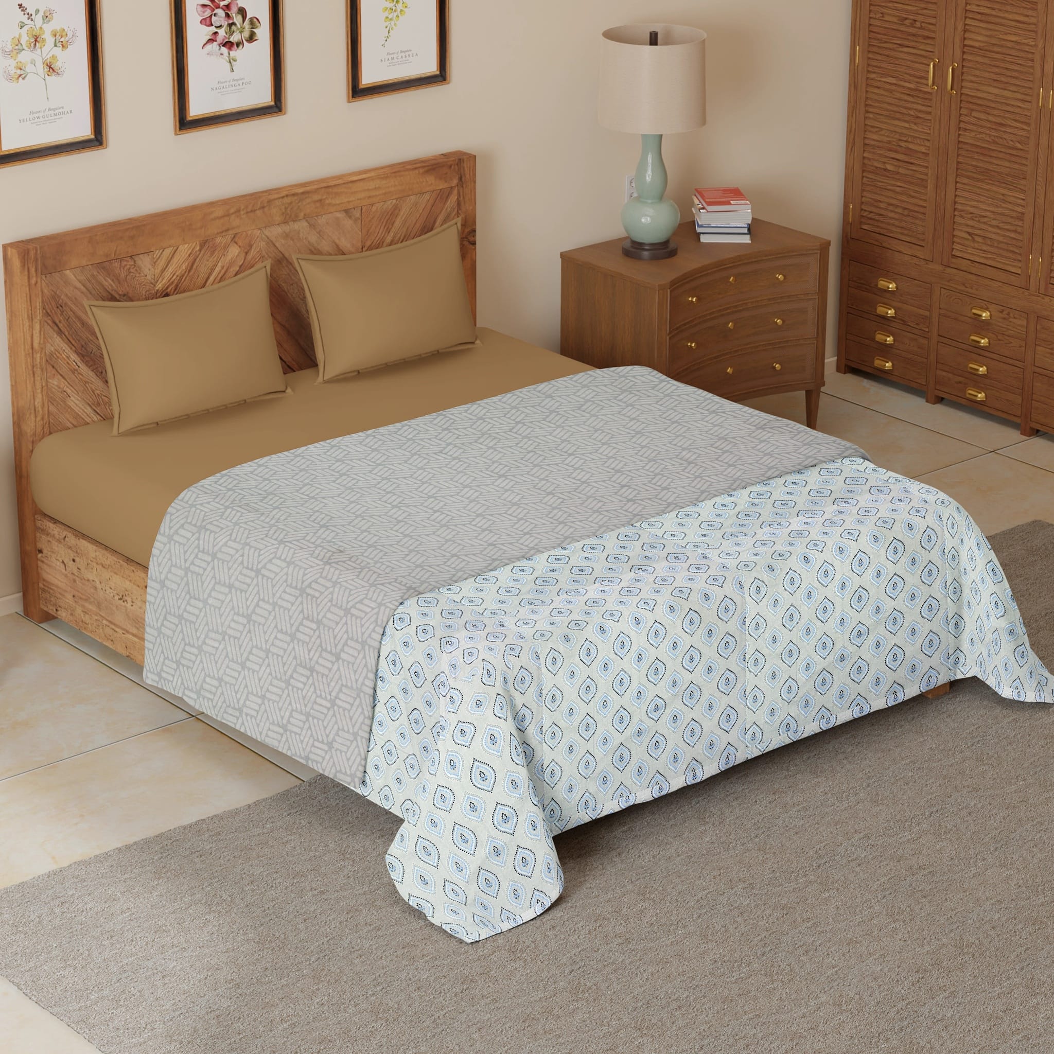 Riva Floral Cotton Dohar, Blue