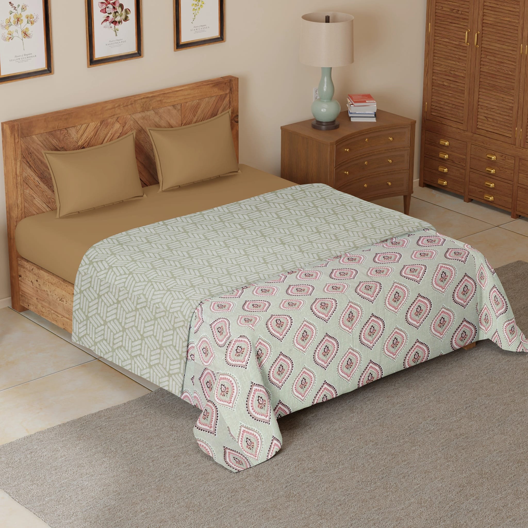 Riva Floral Cotton Dohar, Peach