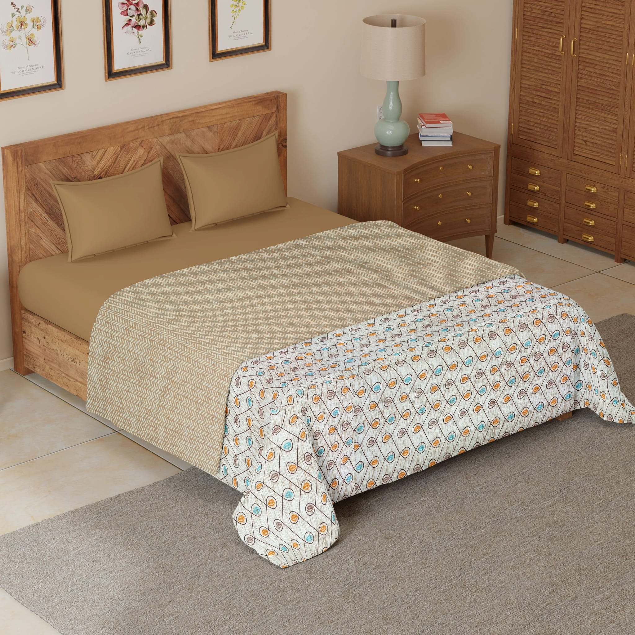 Riva Floral Cotton Dohar, Brown
