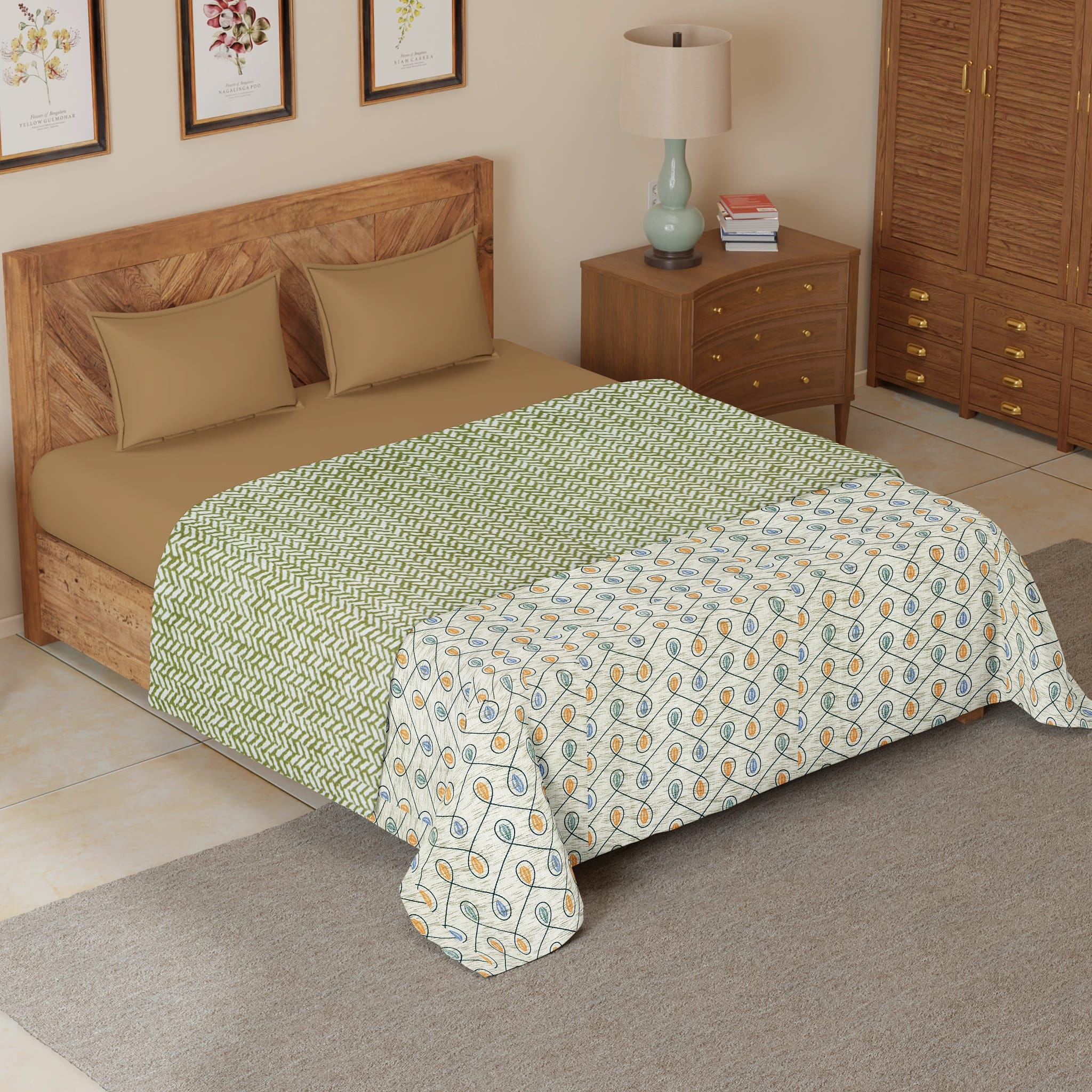Riva Floral Cotton Dohar, Green